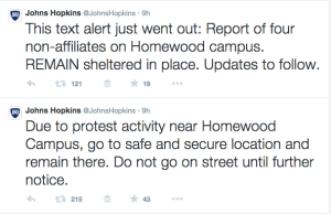 johns hopkins tweet baltimore protests
