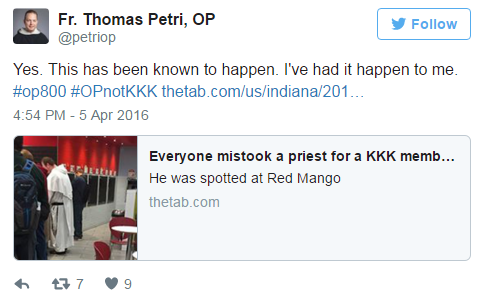 Students Confuse Dominican Priest with Ku Klux Klan